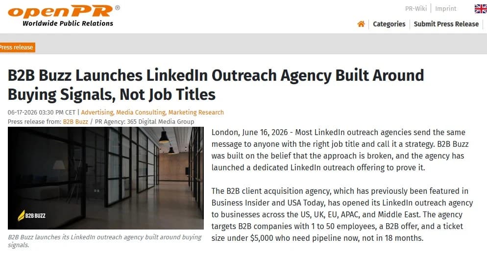 B2B Buzz launches its LinkedIn outreach agency